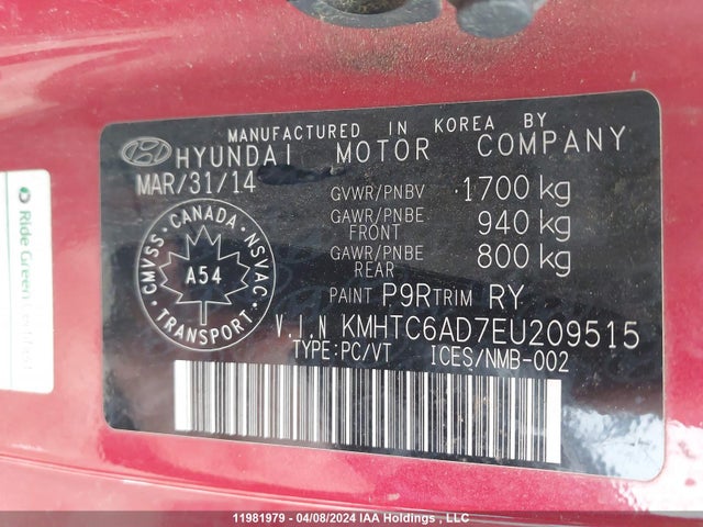 Hyundai Veloster Tech 2014 KMHTC6AD7EU209515 Image 9