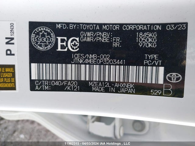 Toyota COROLLA SE 2023 JTNK4MBE0P3203441 Image 9