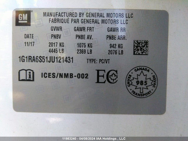 Chevrolet Volt 2018 1G1RA6S51JU121431 Image 9