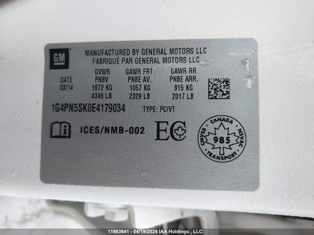 1G4PN5SK0E4179034 Buick Verano