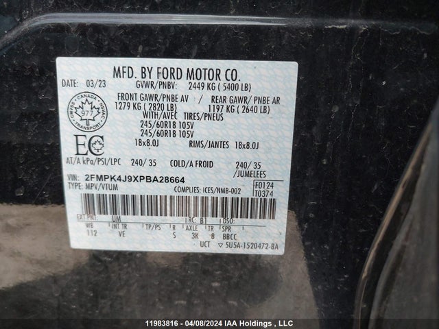 2FMPK4J9XPBA28664 Ford EDGE SEL