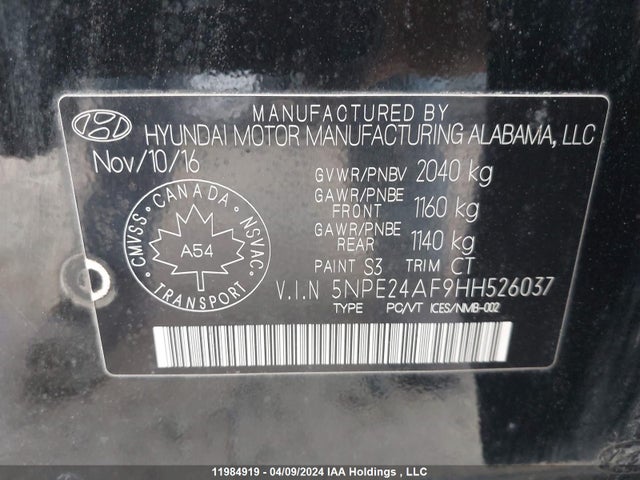 Hyundai SONATA GL 2017 5NPE24AF9HH526037 Image 9