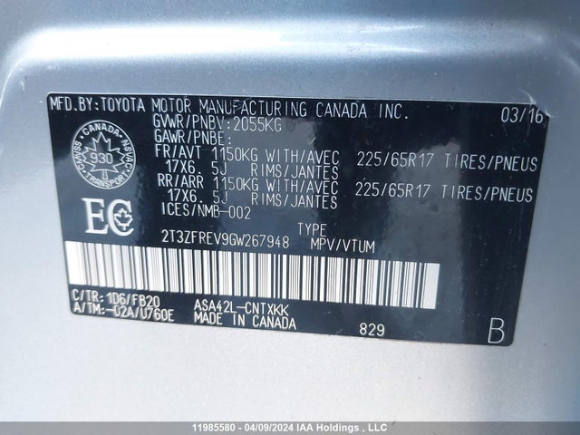 Toyota RAV4 LE 2016 2T3ZFREV9GW267948 Image 9