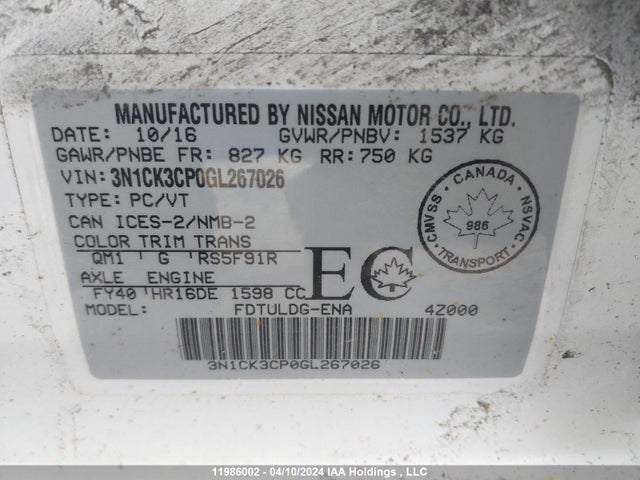 Nissan Micra 2016 3N1CK3CP0GL267026 Image 9