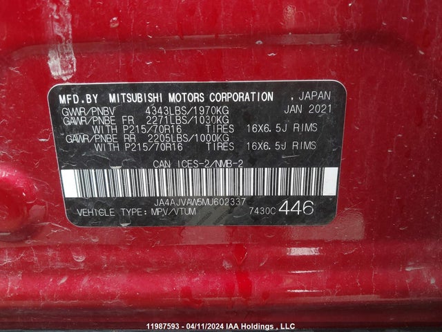 JA4AJVAW5MU602337 Mitsubishi RVR
