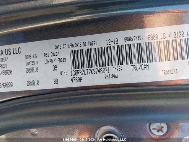 1C6RR7LT7KS748271 RAM 1500 Classic Slt