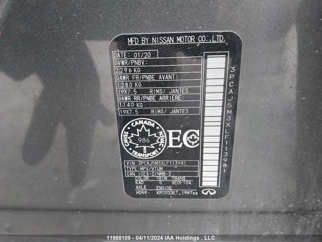3PCAJ5M3XLF113981 Infiniti QX50