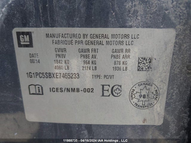 Chevrolet CRUZE LT 2014 1G1PC5SBXE7465233 Image 9