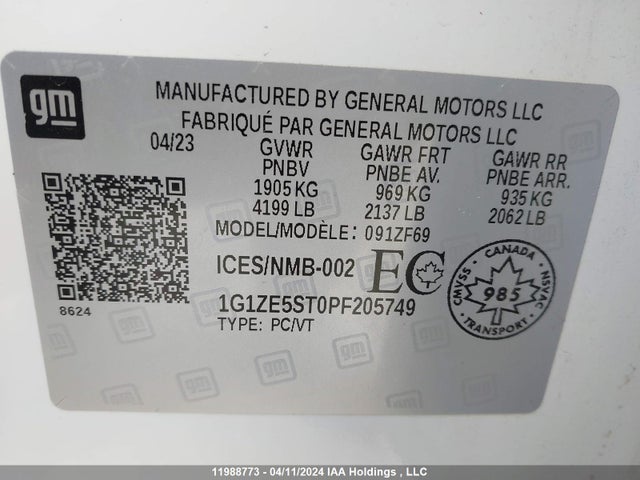 1G1ZE5ST0PF205749 Chevrolet Malibu