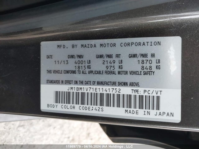 JM1BM1V71E1141752 Mazda MAZDA3