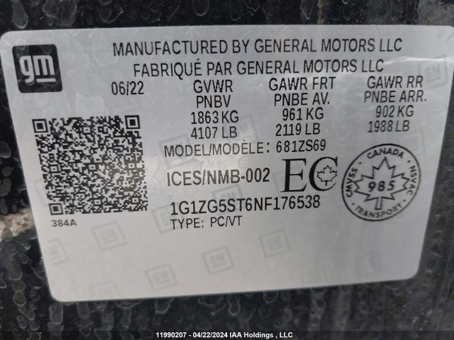 1G1ZG5ST6NF176538 Chevrolet Malibu