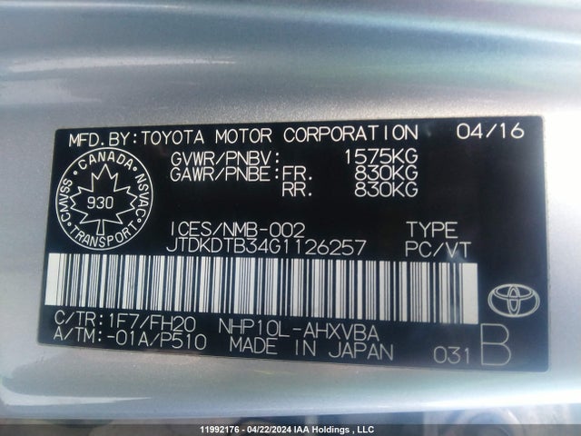 Toyota Prius C Technology 2016 JTDKDTB34G1126257 Image 9