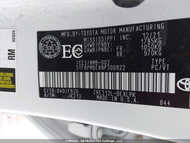 Toyota COROLLA LE 2022 5YFBPMBE8NP300922 Image 9