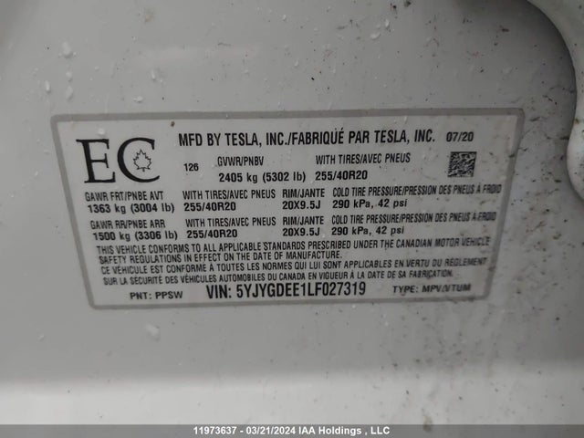 5YJYGDEE1LF027319 Tesla Model Y