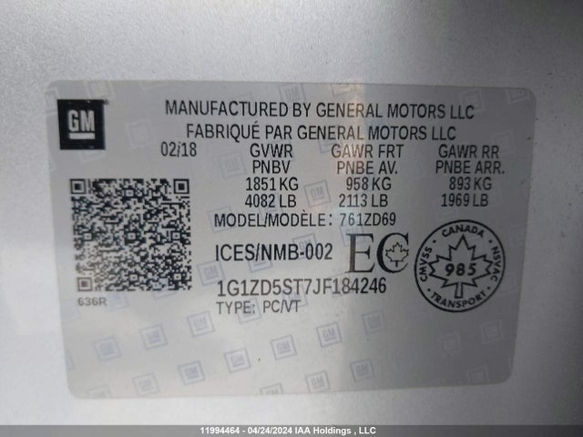 1G1ZD5ST7JF184246 Chevrolet Malibu