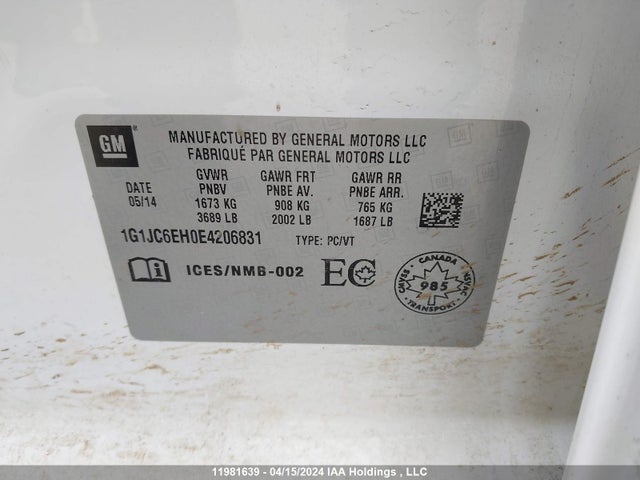 Chevrolet Sonic 2014 1G1JC6EH0E4206831 Image 9