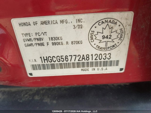 2002 Honda ACCORD SE 照片 18