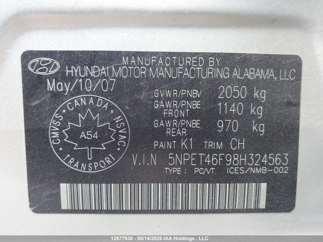 2008 Hyundai SONATA GLS 照片 9