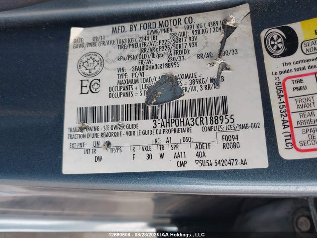 2012 FORD FUSION SE 照片 9