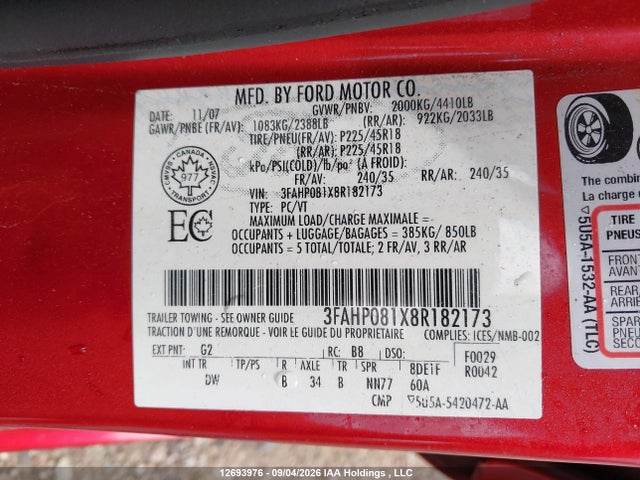 2008 FORD FUSION SEL 照片 9