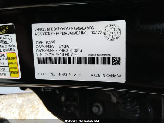 Honda CIVIC EX 2020 2HGFC2F71LH017196 Image 9