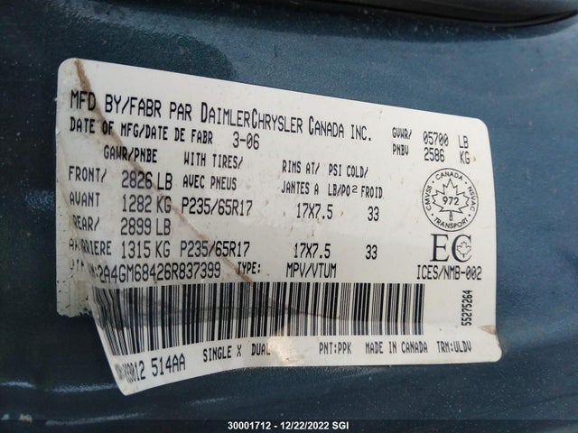 2A4GM68426R837399 Chrysler Pacifica Touring