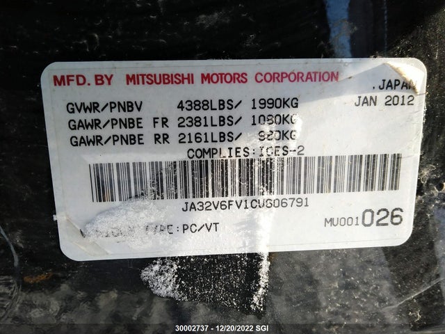 JA32V6FV1CU606791 Mitsubishi Lancer Ralliart