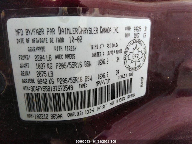 3C4FY58B13T573549 Chrysler Pt Cruiser Touring