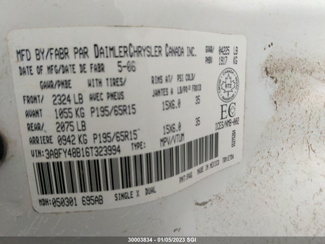 3A8FY48B16T323994 Chrysler Pt Cruiser