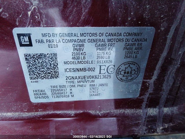 Chevrolet EQUINOX LT 2019 2GNAXUEV0K6213625 Image 9