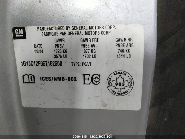 Chevrolet Cavalier 2005 1G1JC12F957162560 Image 10