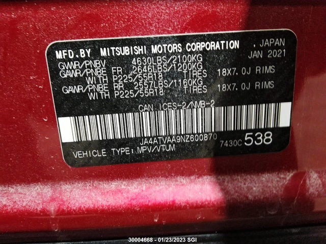 JA4ATVAA9NZ600870 Mitsubishi Eclipse Cross Le