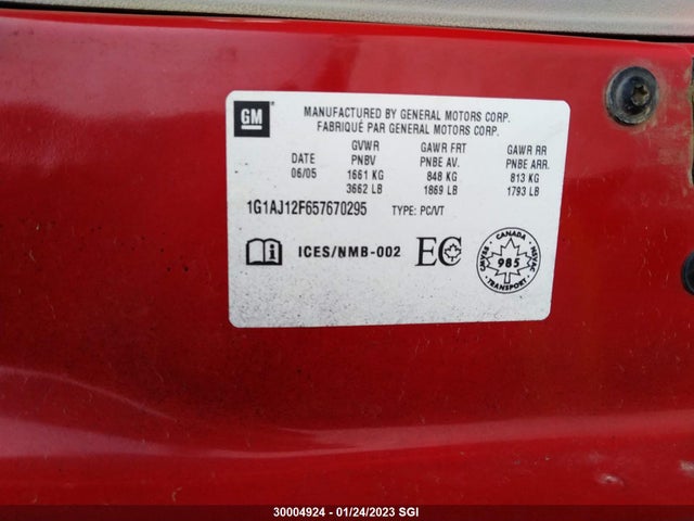 Chevrolet Cobalt 2005 1G1AJ12F657670295 Image 10