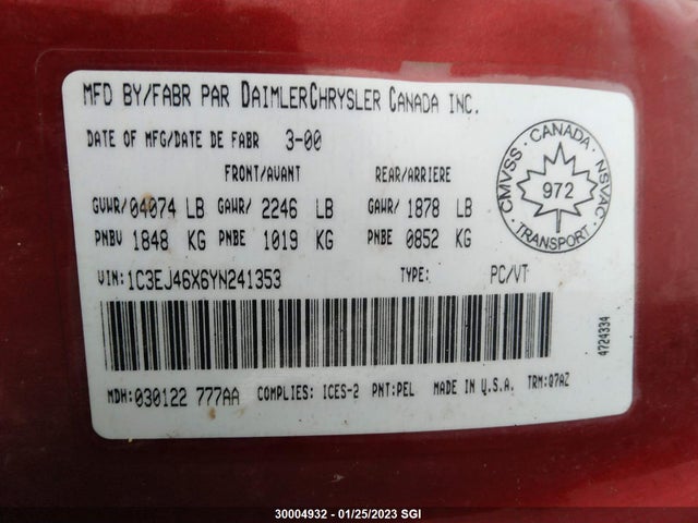 1C3EJ46X6YN241353 Chrysler Cirrus Lx