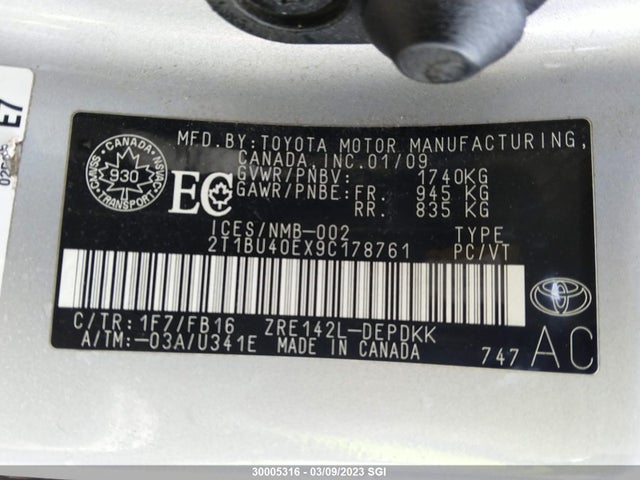 Toyota Corolla S/le/xle 2009 2T1BU40EX9C178761 Image 10