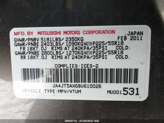 JA4JT5AX6BU610026 Mitsubishi OUTLANDER GT
