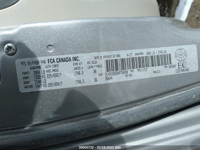 2017 Dodge Grand Caravan Se მანქანა იყიდება აუქციონზე, vin: 2C4RDGBG9HR750898, აუქციონის ნომერი: 30005732