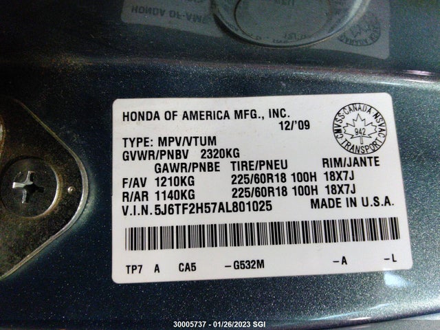 Продажа на аукционе авто 2010 Honda Accord Crosstour Exl, vin: 5J6TF2H57AL801025, номер лота: 30005737