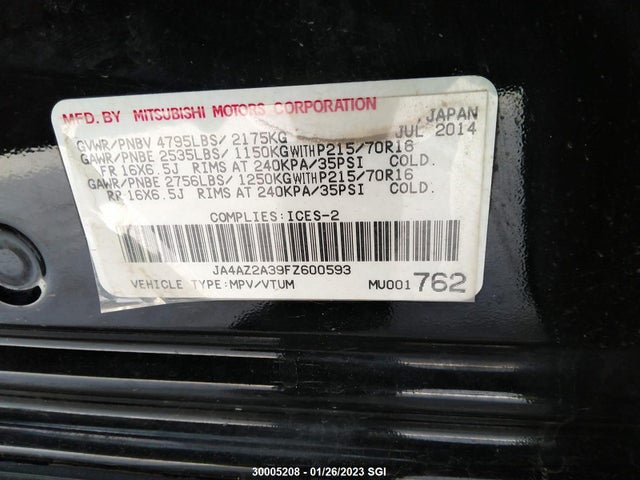 JA4AZ2A39FZ600593 Mitsubishi Outlander Es