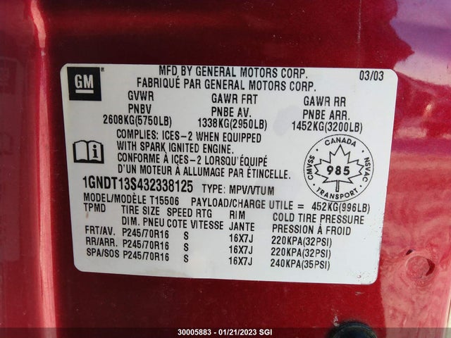 Chevrolet Trailblazer 2003 1GNDT13S432338125 Image 10