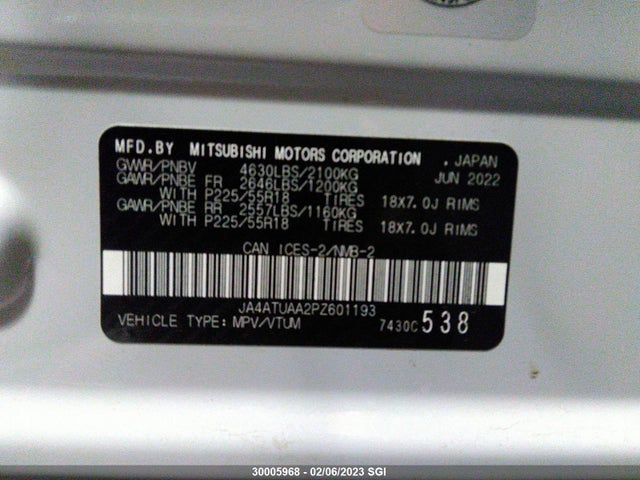 JA4ATUAA2PZ601193 Mitsubishi Eclipse Cross Es