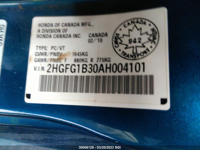Honda Civic Dx-g 2010 2HGFG1B30AH004101 Image 9