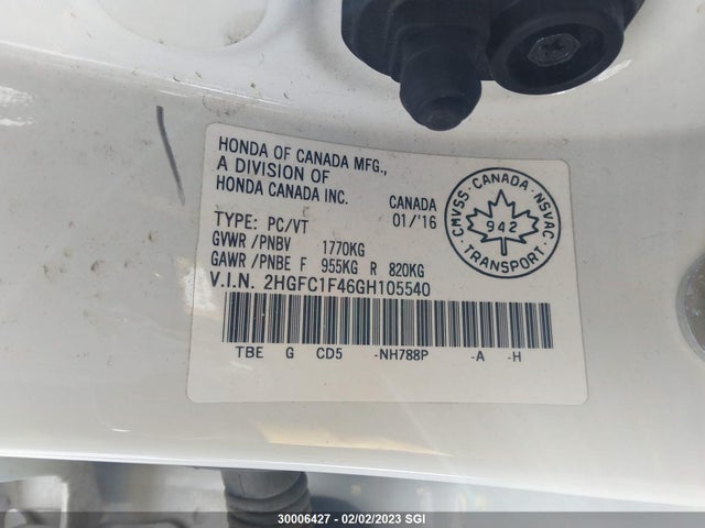 2016 Honda Civic Ex მანქანა იყიდება აუქციონზე, vin: 2HGFC1F46GH105540, აუქციონის ნომერი: 30006427