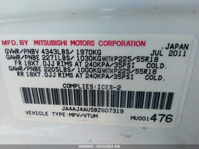 JA4AJ4AU5BZ607319 Mitsubishi Rvr Gt