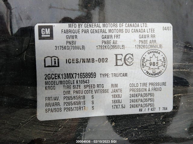 Chevrolet Silverado K1500 Crew Cab 2007 2GCEK13MX71658959 Image 10