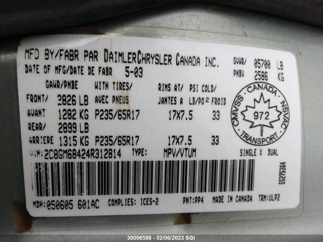 2C8GM68424R312814 Chrysler Pacifica