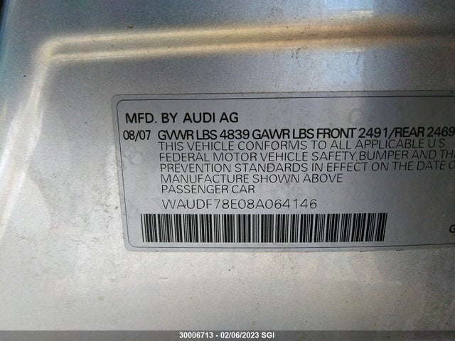 WAUDF78E08A064146 Audi A4 2.0t Quattro
