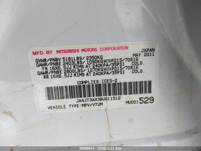 JA4JT3AX3BU611512 Mitsubishi Outlander Se