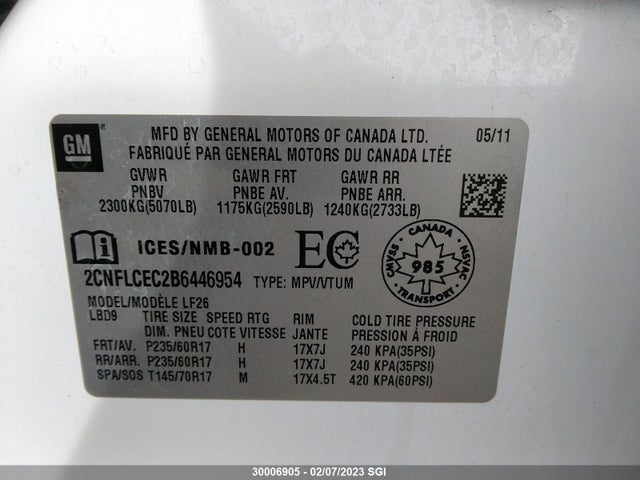 Chevrolet EQUINOX LS 2011 2CNFLCEC2B6446954 Image 10