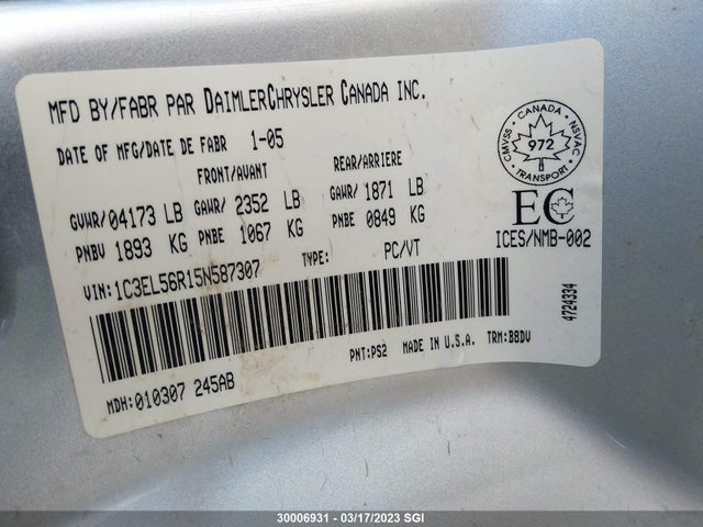 1C3EL56R15N587307 Chrysler Sebring Touring